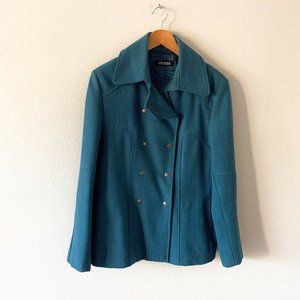 Guess teal wool pea coat double breasted size XL jacket snap button